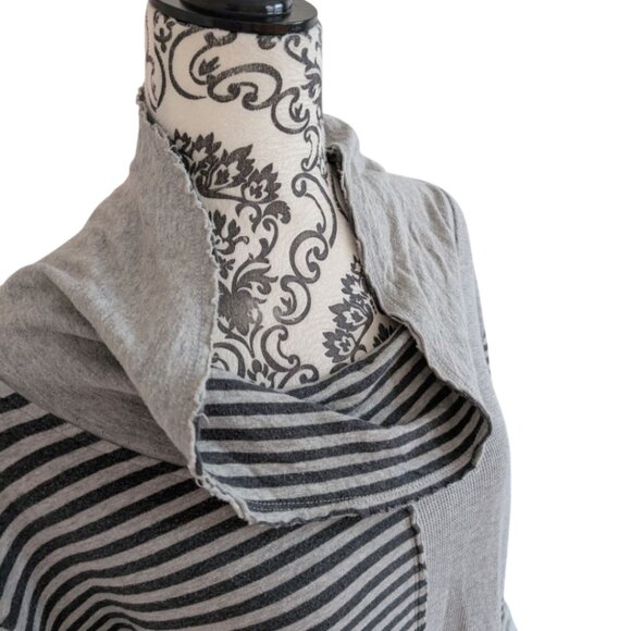 Neon Buddha Tunic Top Cowl Neck Grey Stripes Assymetric Cotton Women's Medium - Picture 6 of 13